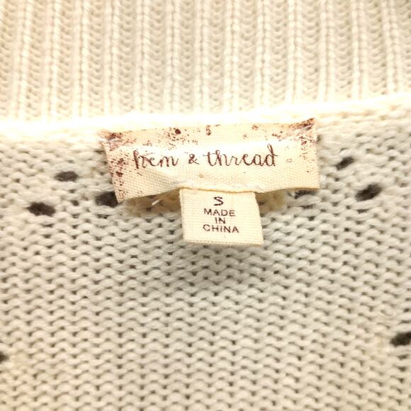 Hem & Thread Women’s Knit Sweater Small Cream Pullover Soft Textured Knit - Picture 5 of 7